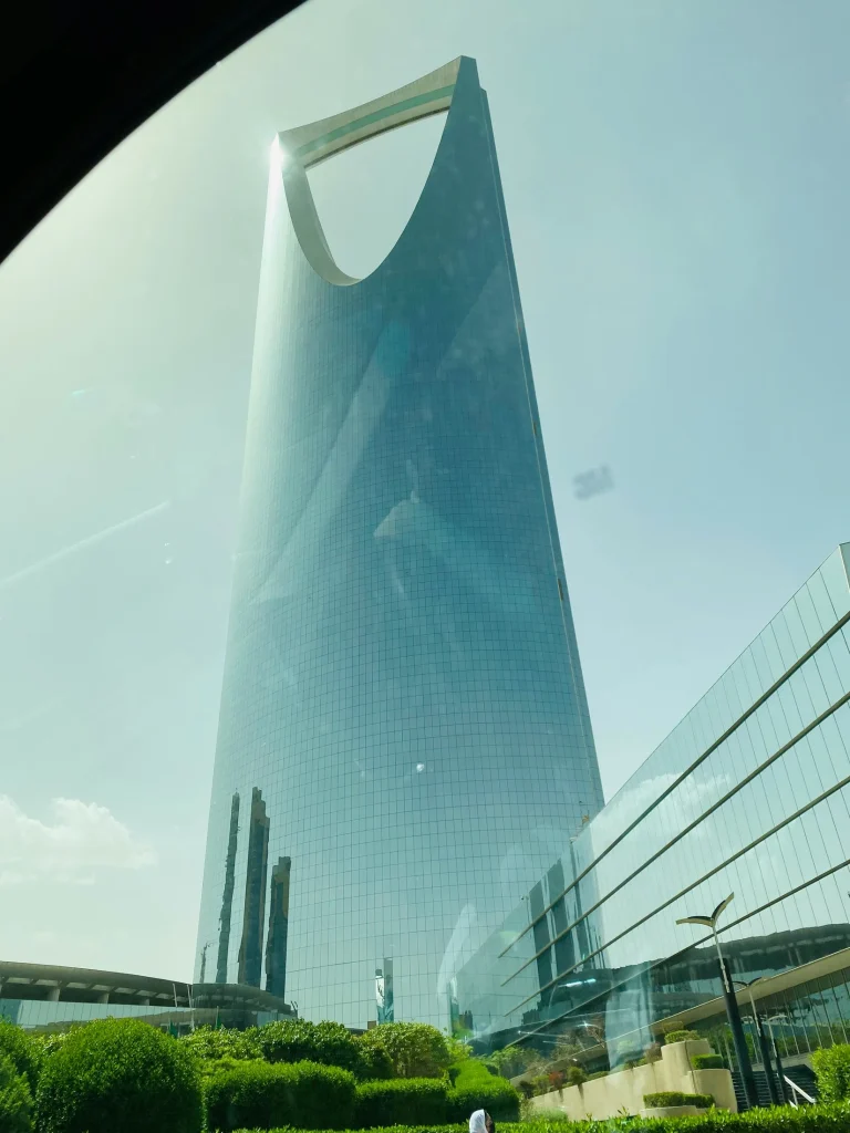 Kingdom Centre tower seen from street level in daylight