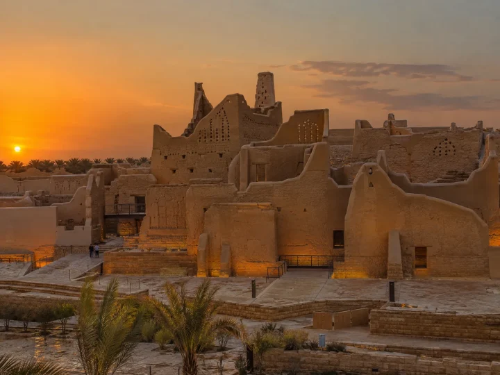 Mud-brick walls and palms at At-Turaif, Diriyah